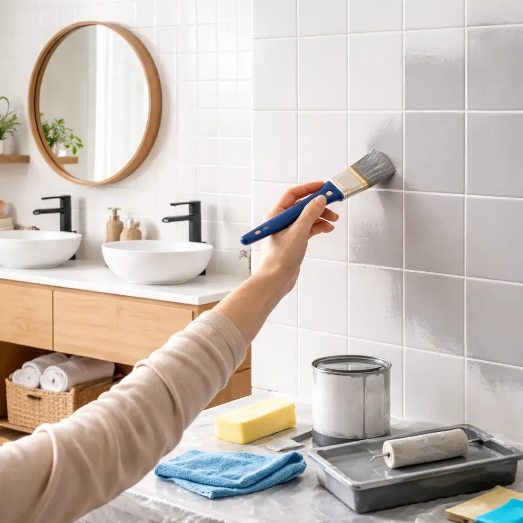 Techniques pour repeindre un carrelage humide dans une salle de bain, incluant préparation de surface, peinture adaptée et conseils de rénovation durable.