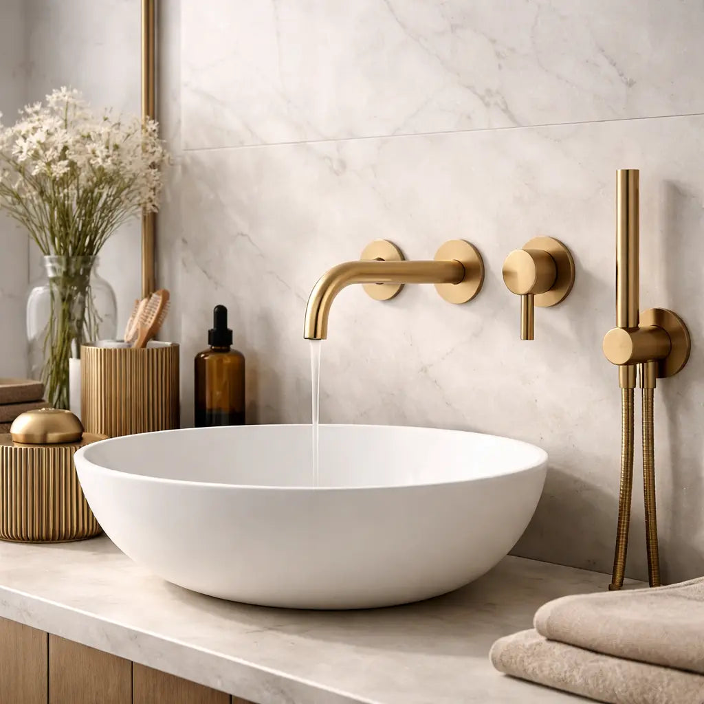 Robinet de salle de bain au design luxueux, moderne et élégant, idéal pour une décoration haut de gamme et raffinée.