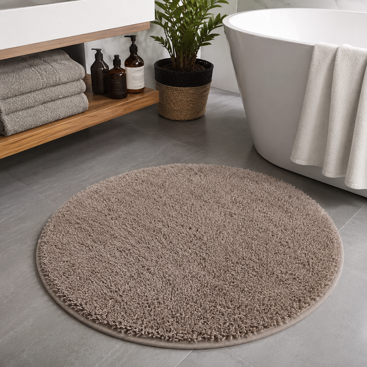 Tapis de salle de bain rond antidérapant et absorbant