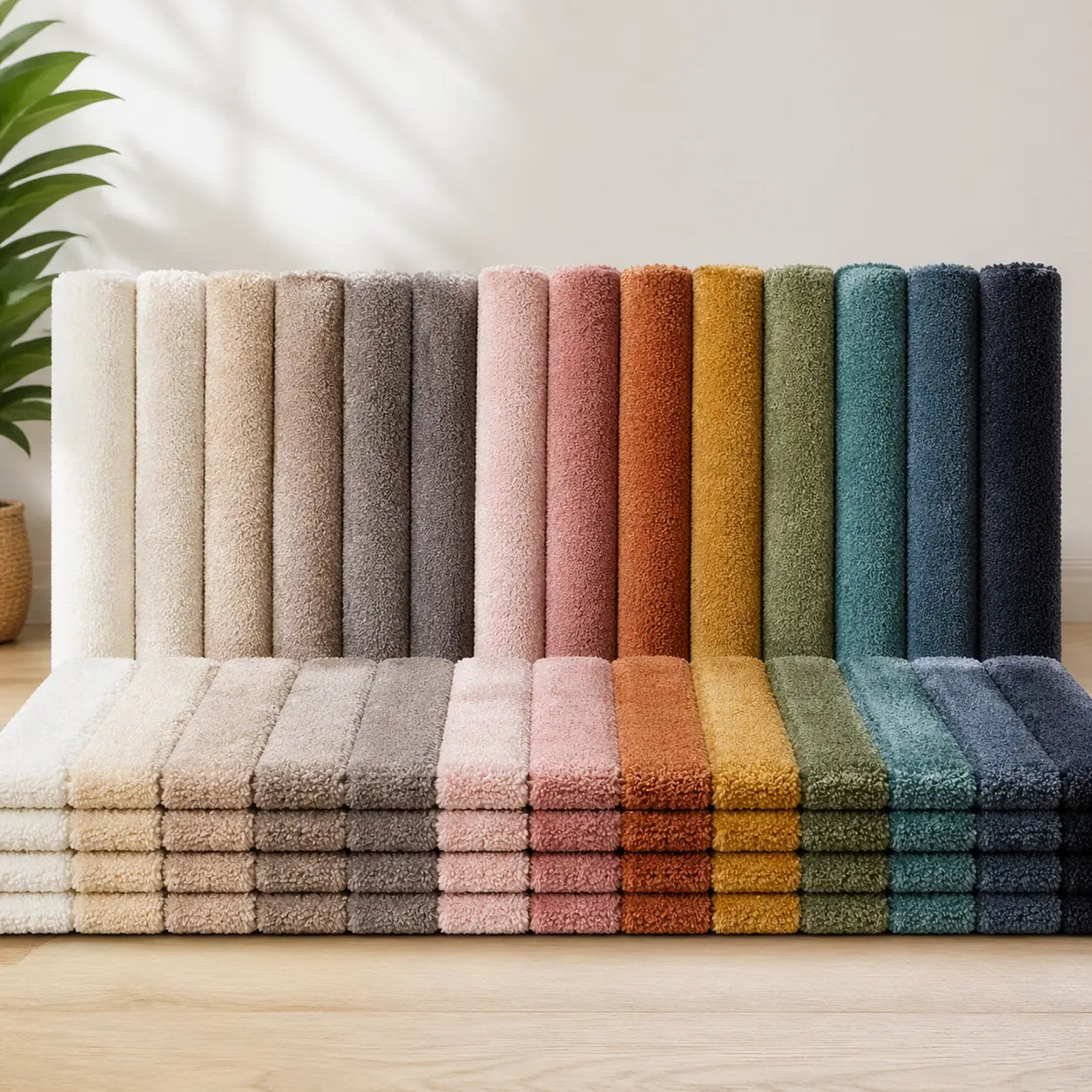 Collection de tapis de bain classés par couleur pour harmoniser la décoration de la salle de bain avec style, élégance et modernité.