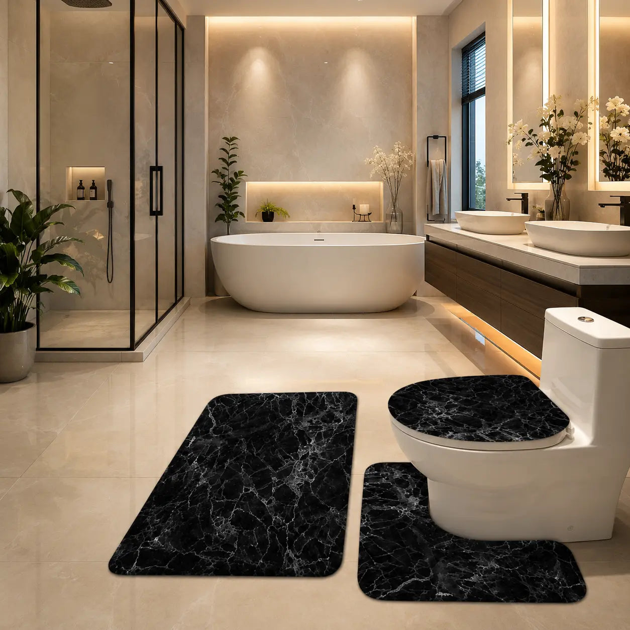 Ensemble WC 3 pièces antidérapant pour salle de bain moderne, confortable et sécurisé.