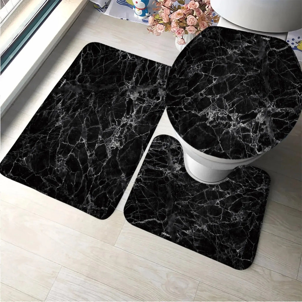 Tapis de bain absorbant antidérapant en marbre noir