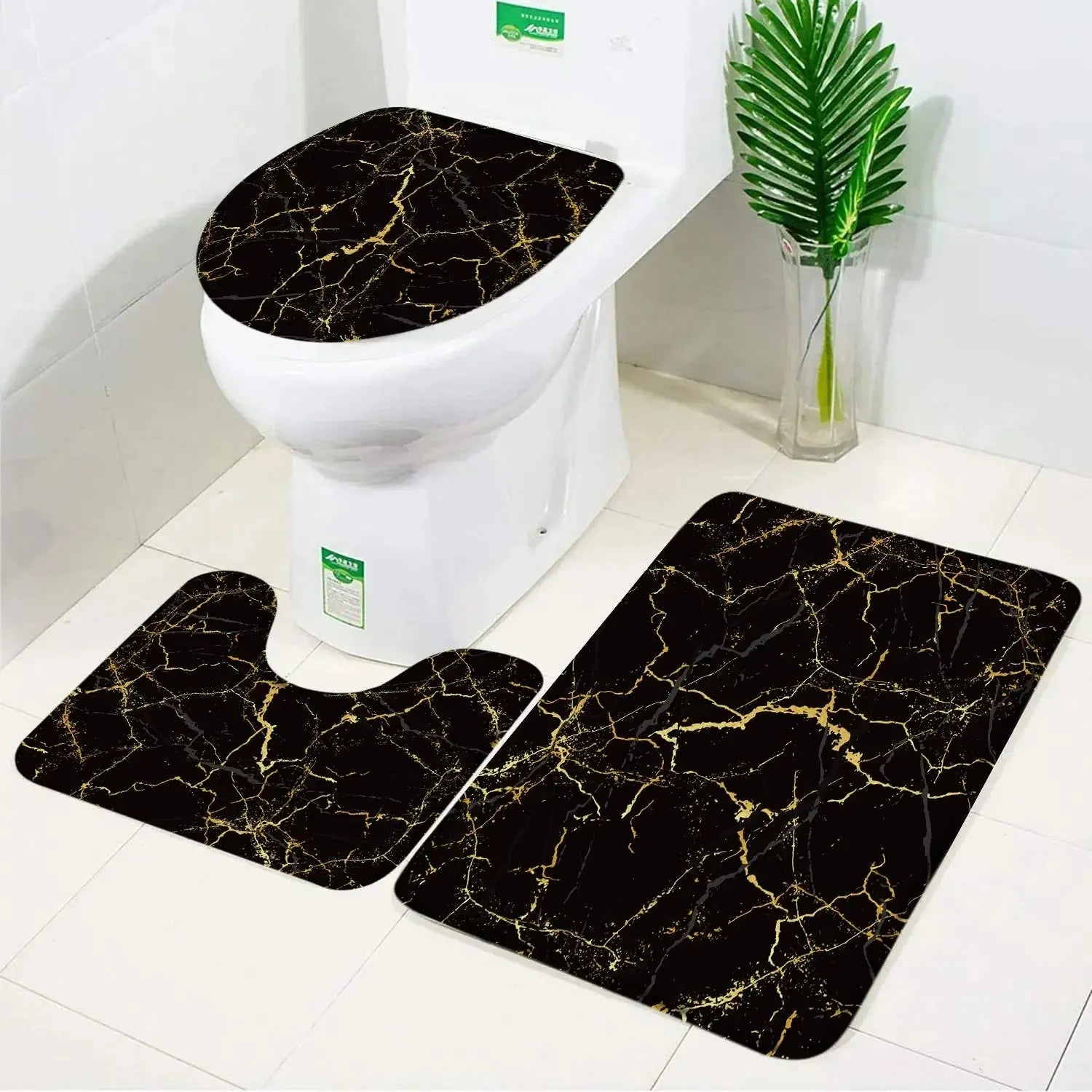 Tapis de bain absorbant antidérapant en marbre noir doré