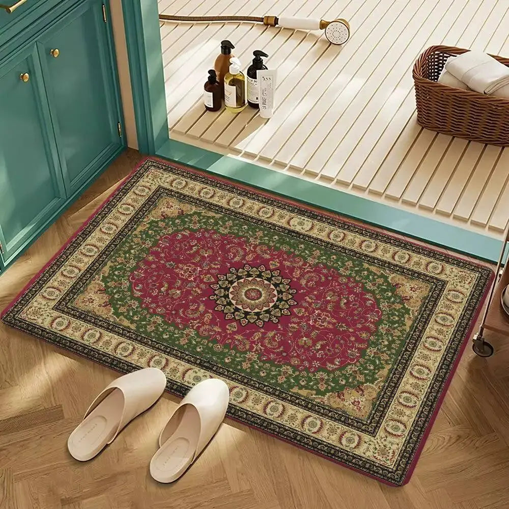 Tapis de bain antidérapant imprimé rouge vert