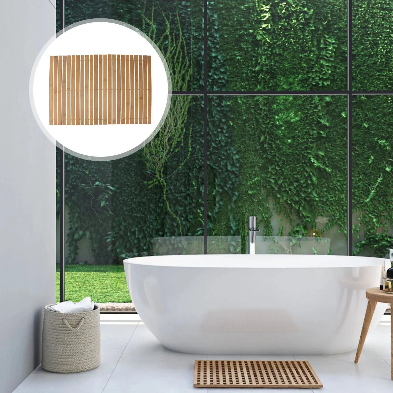 Tapis de bain antidérapant à rayures en bois