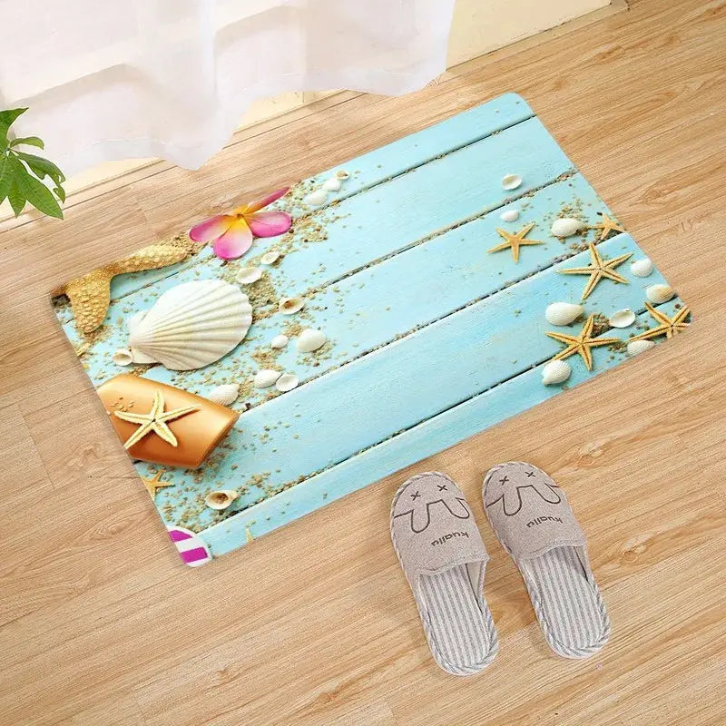Tapis de bain coquillage bleu