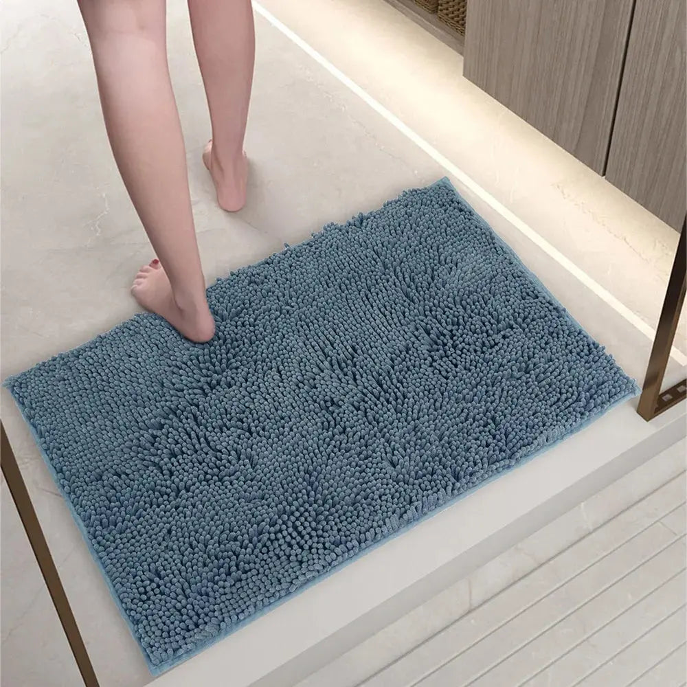 Tapis de bain doux en Chenille bleu