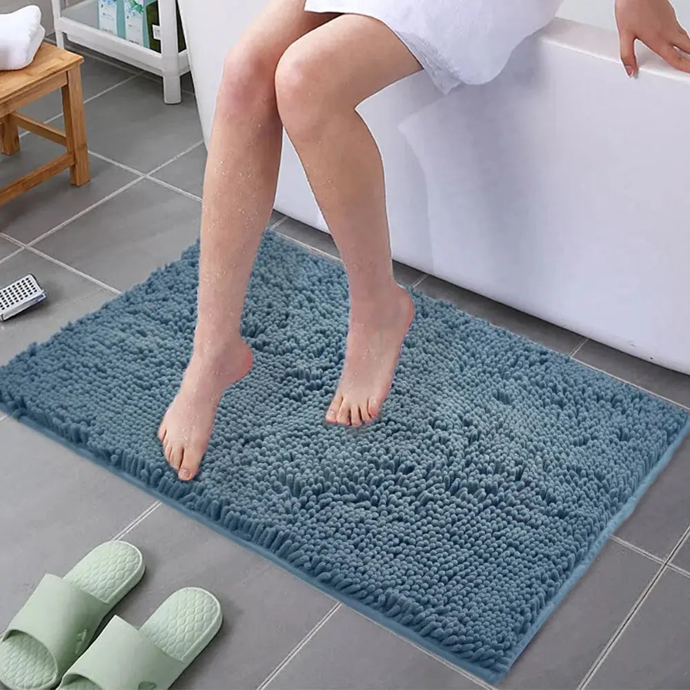Tapis de bain doux en Chenille bleu 2