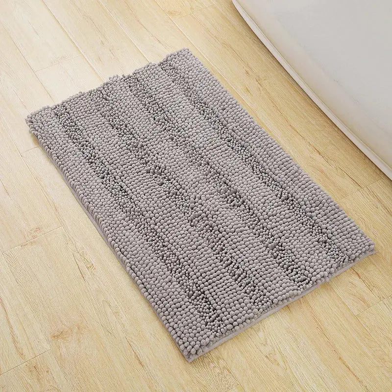 Tapis de bain en Chenille chiffré blanc gris