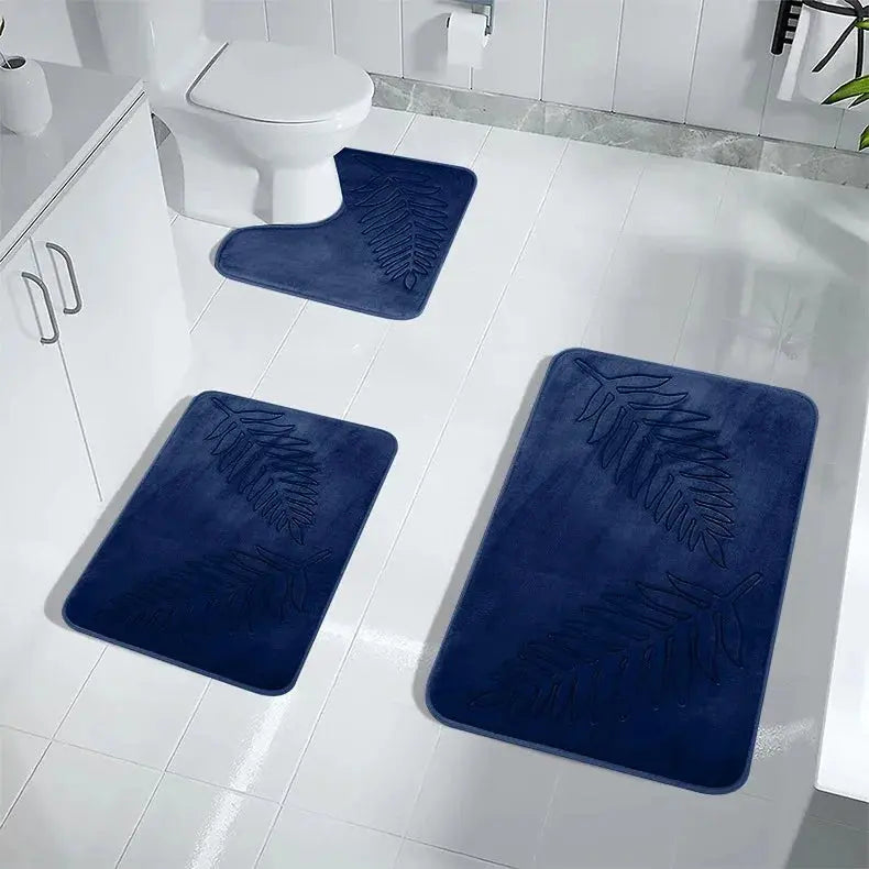 Tapis de salle de bain en mousse à mémoire de forme, 3 pièces bleu de nuit