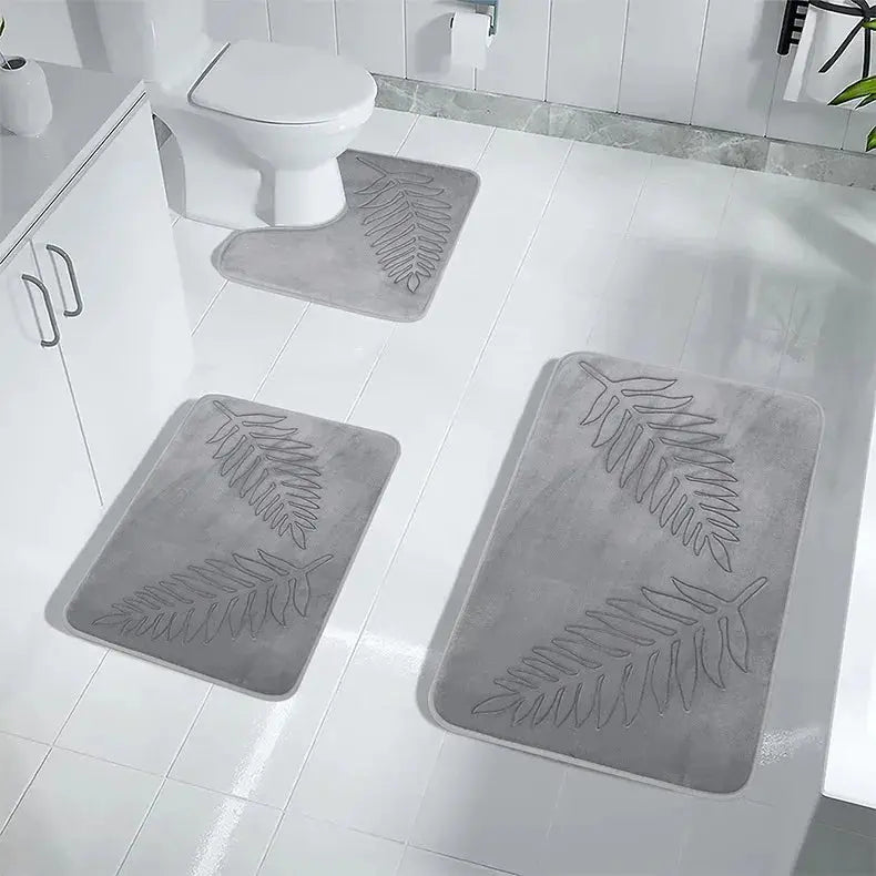 Tapis de salle de bain en mousse à mémoire de forme, 3 pièces gris