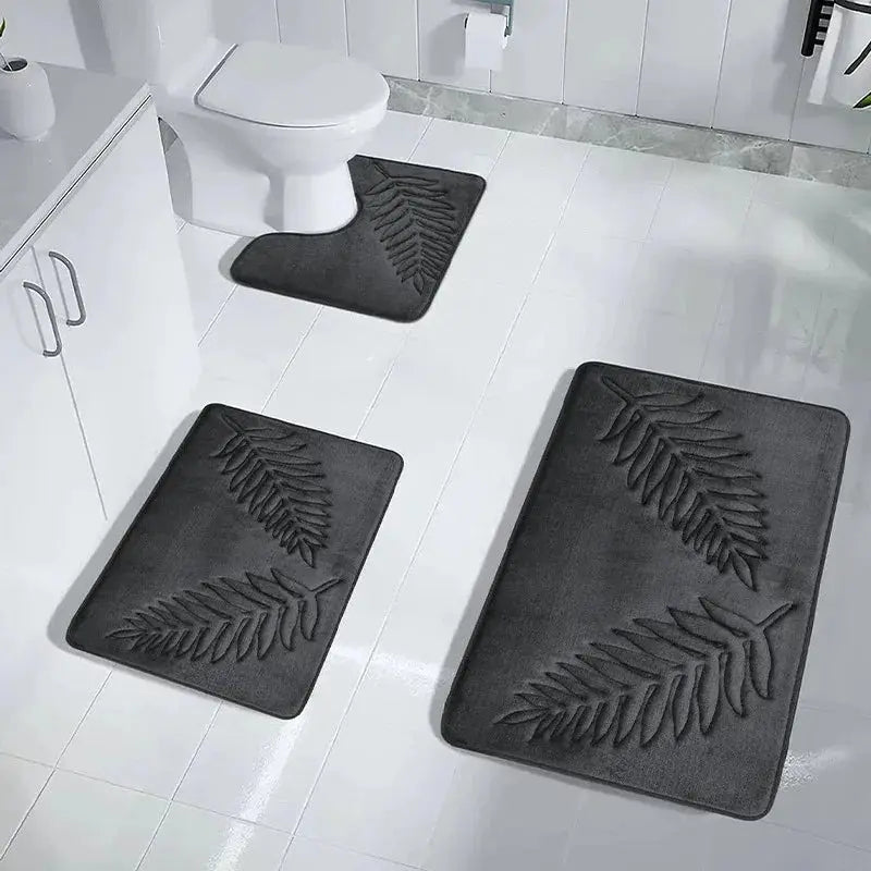 Tapis de salle de bain en mousse à mémoire de forme, 3 pièces gris sombre clair
