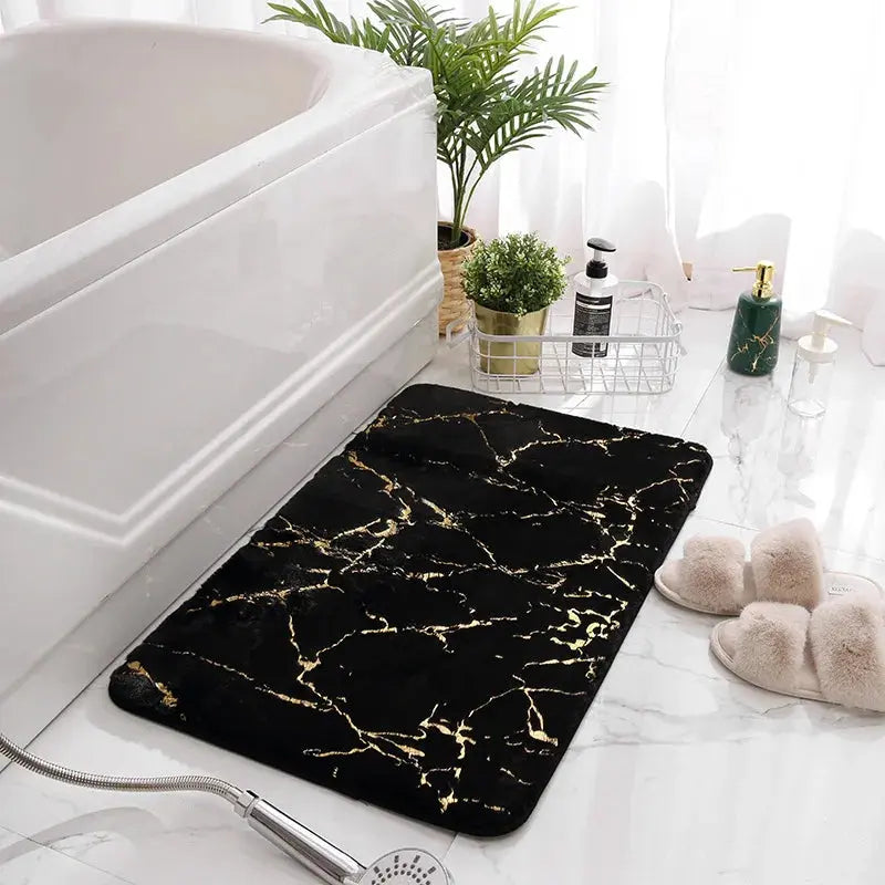 Tapis salle de bain design noir doré