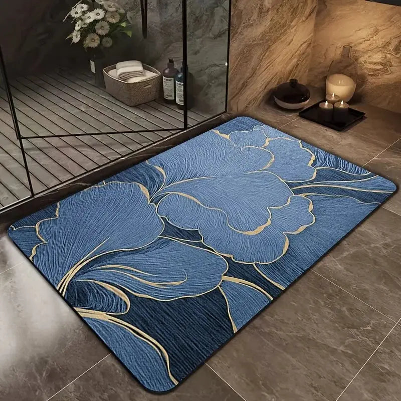 Tapis salle de bain effet marbre bleu