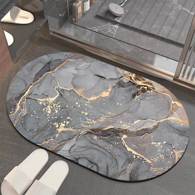 Tapis salle de bain effet marbre doré