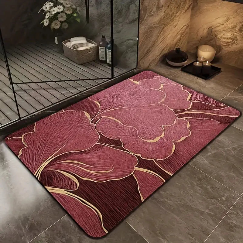 Tapis salle de bain effet marbre rouge 