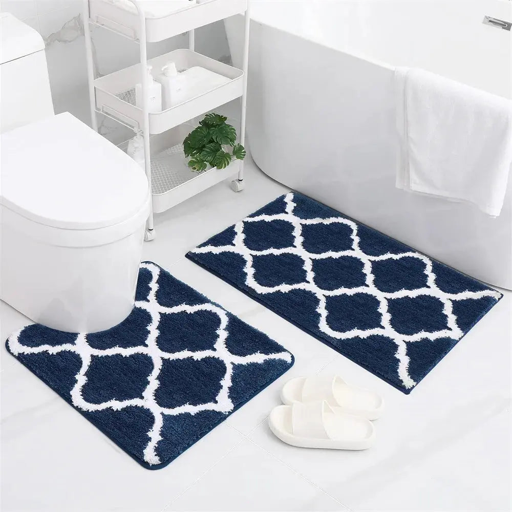 Tapis salle de bain ensemble en microfibre bleu