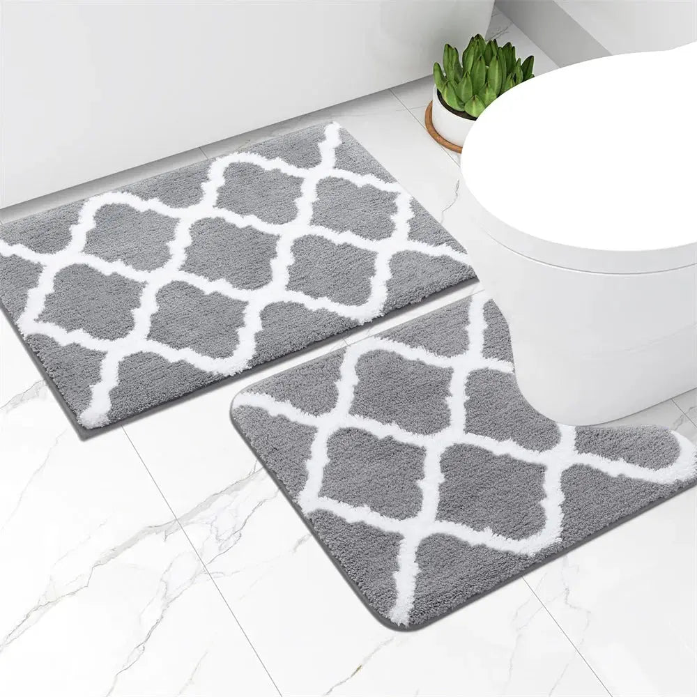 Tapis salle de bain ensemble en microfibre gris
