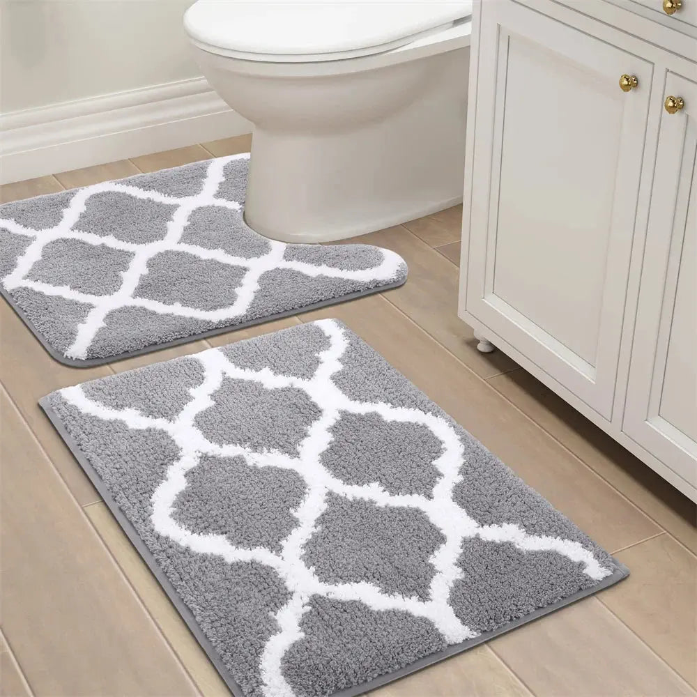 Tapis salle de bain ensemble en microfibre gris 1