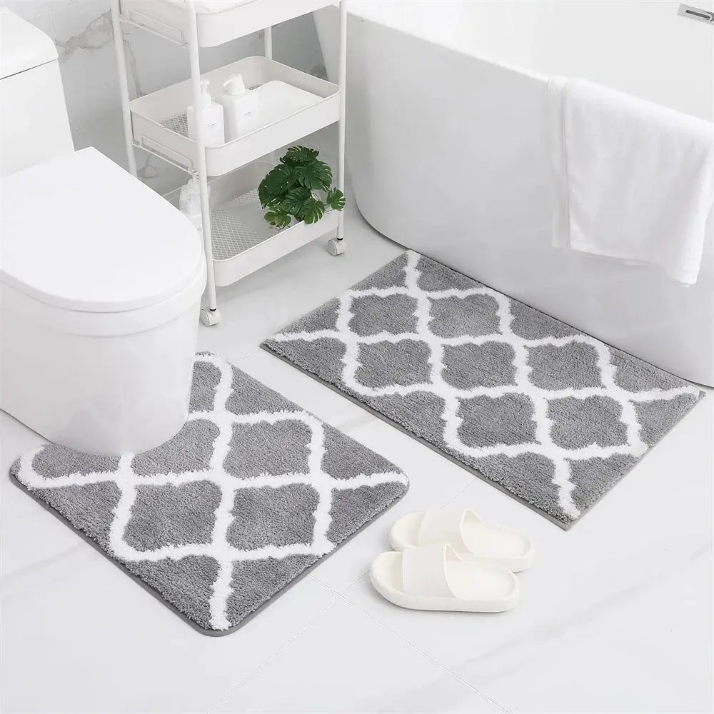 Tapis salle de bain ensemble en microfibre gris 2