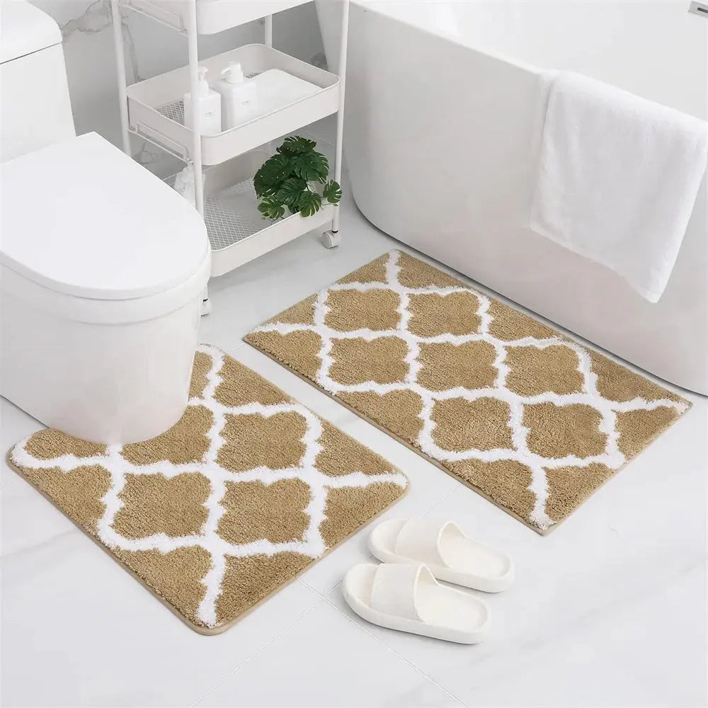 Tapis salle de bain ensemble en microfibre gris clair