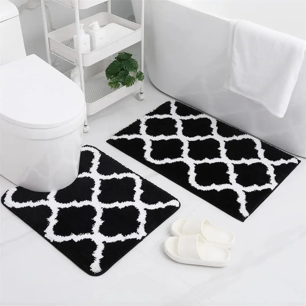Tapis salle de bain ensemble en microfibre noir