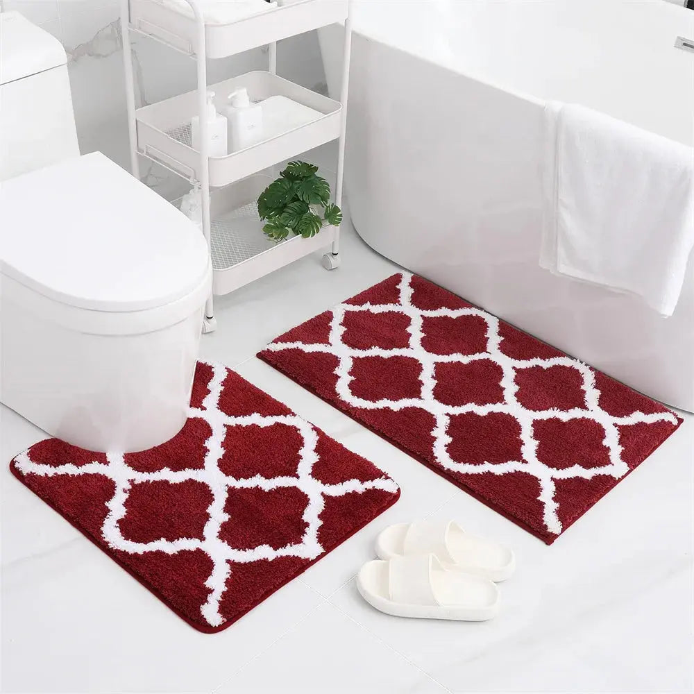 Tapis salle de bain ensemble en microfibre rouge